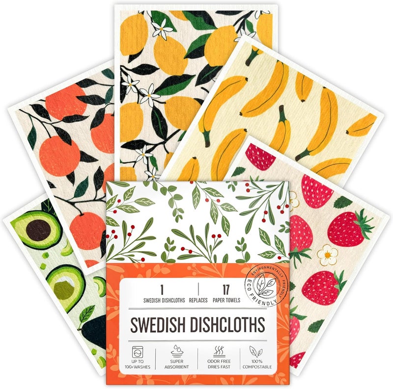 Augine Swedish Dishcloths for Kitchen, Swedish Dish Cloths 5 Pack, Super Absorbent Reusable Paper Towels Washable, Biodegradable, Quick Drying, Dishwasher Safe - Image 1